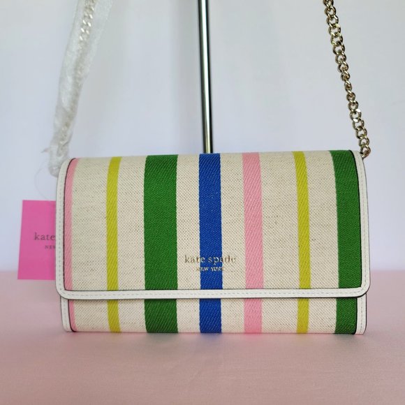 KATE SPADE Handbags - KATE SPADE Bradley Striped Canvas & Leather Large Wallet on Chain Crossbody 🎈